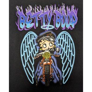 Betty‎ Boop with Angel Wings Biker Chic Black Print front and back Tshirt Tee M